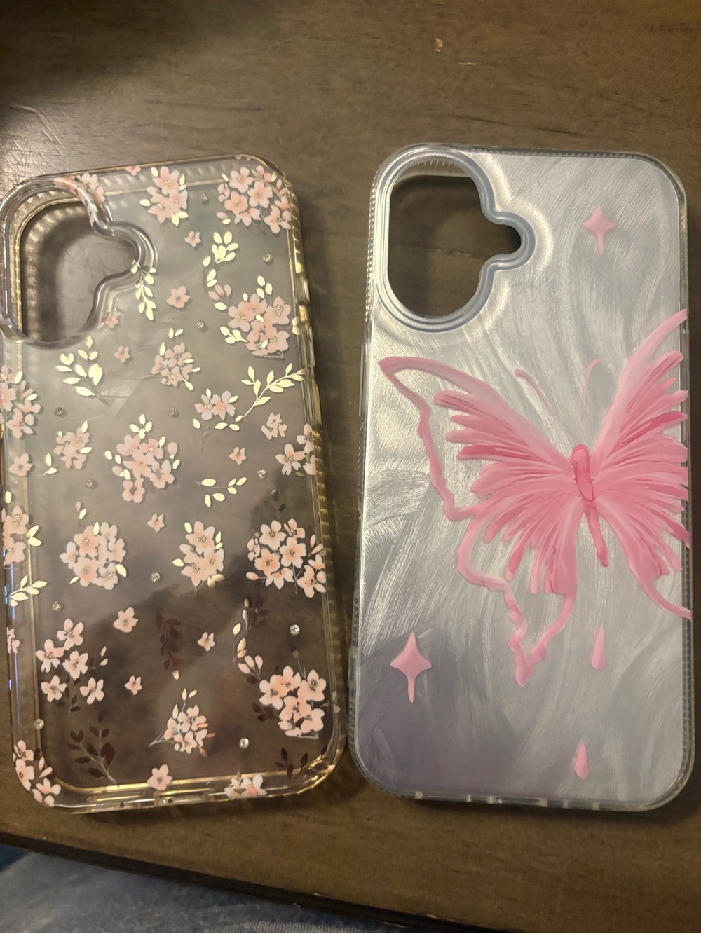 Clear Pink Floral & Pink Butterfly Phone Case Set